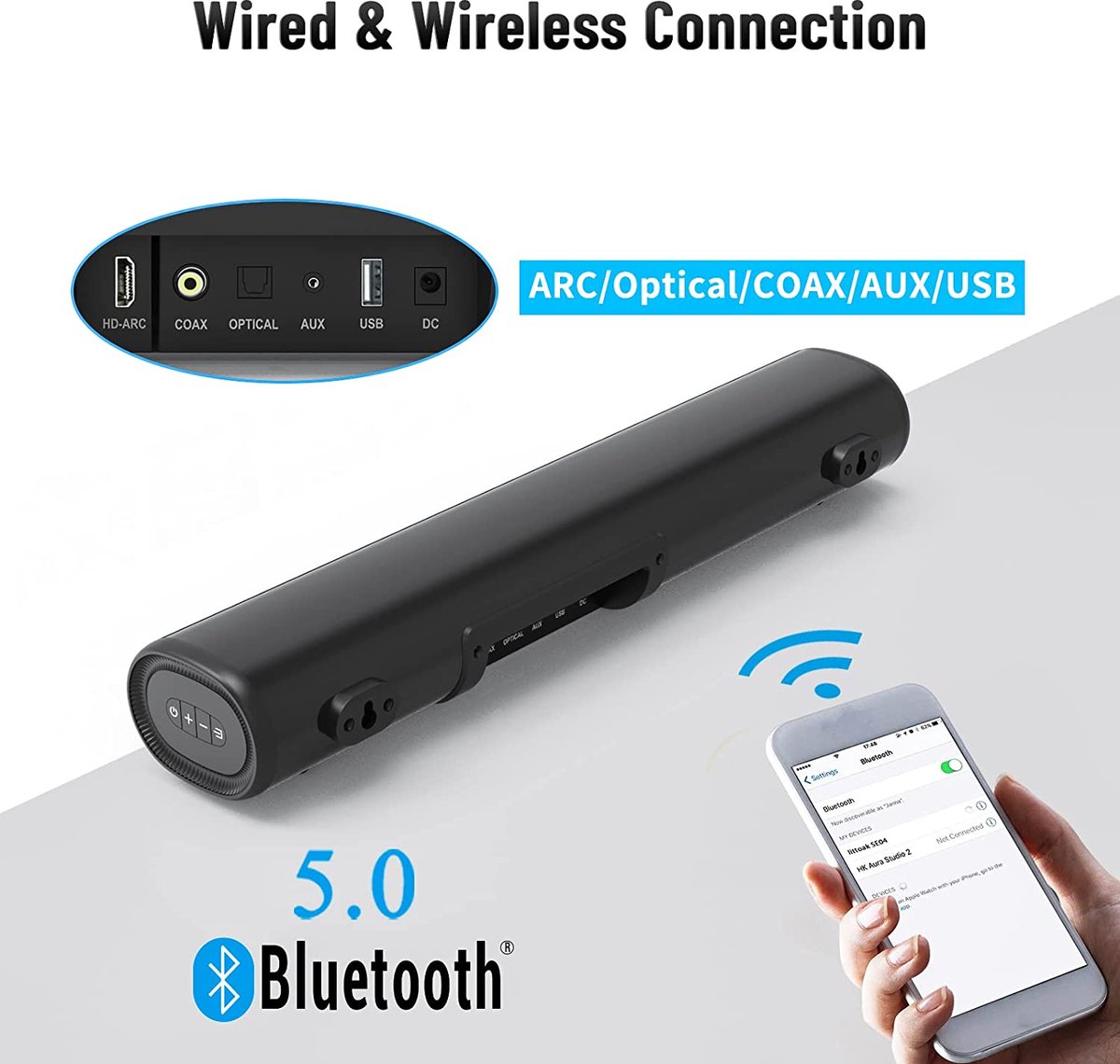 TV Soundbar Bluetooth 5.0 met ingebouwde Subwoofer