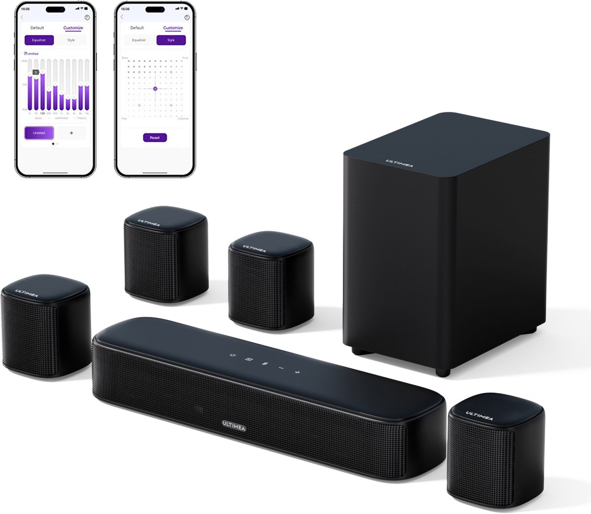 De ULTIMEA Aura A40 7.1 Soundbar met Subwoofer en Surround Speakers in één oogopslag