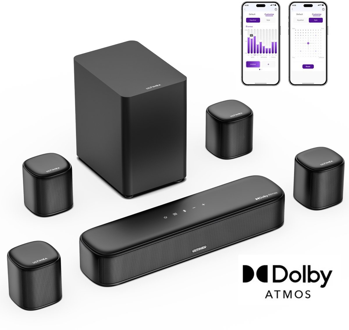 ULTIMEA Aura A60 7.1 Soundbar met Subwoofer en Surround Speakers Zwart