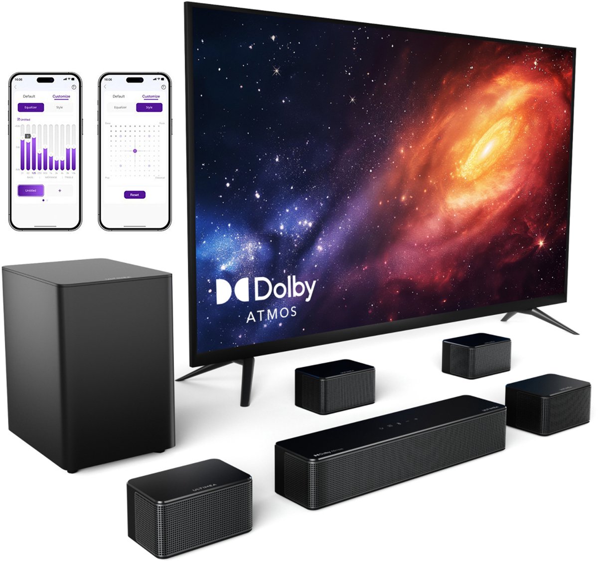 De ULTIMEA Poseidon D80 Soundbar Set Zwart in één oogopslag