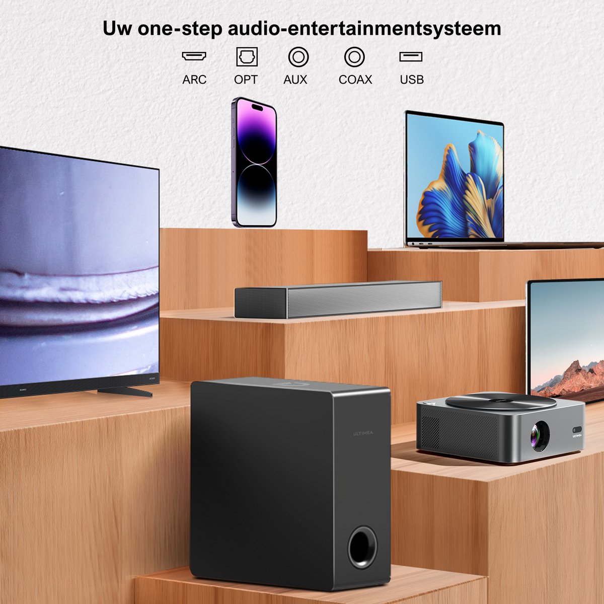 ULTIMEA Soundbar 2.1 Bluetooth Home Theater 160W Zwart