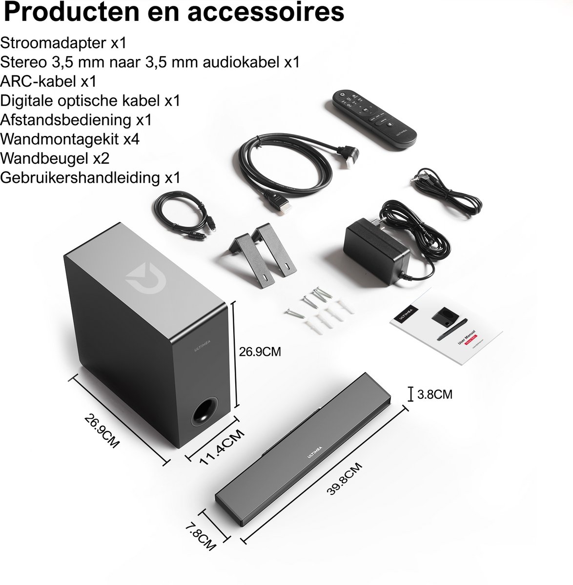 ULTIMEA Soundbar 2.1 Bluetooth Home Theater 160W Zwart