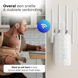 WiFi Versterker Stopcontact – 1200 Mbit/s – Dual Band 2.4G & 5G – WiFi Repeater – WiFi Booster – WiFi Extender – Inclusief Ethernetpoort & NL Handleiding