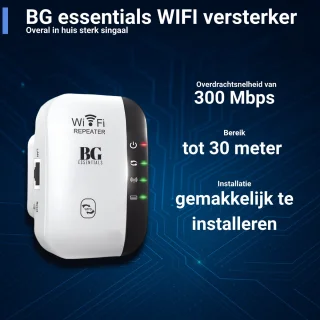 BG essentials ® WiFi Versterker Stopcontact Wit - Inclusief Internet Kabel - Handleiding - Repeater - 300Mbps - Draadloos - Extender