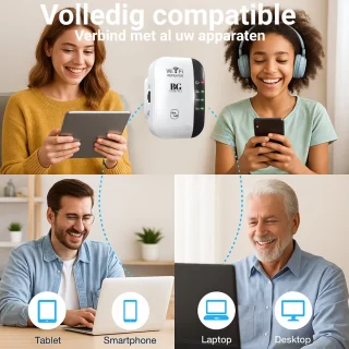 BG essentials ® WiFi Versterker Stopcontact Wit - Inclusief Internet Kabel - Handleiding - Repeater - 300Mbps - Draadloos - Extender