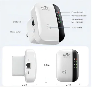 WiFi-signaalversterker - Draadloze netwerkrepeater met een bereik van meer dan 5000 vierkante meter - Versterker met groot bereik Versterker met groot bereik en ethernetpoort - zwart