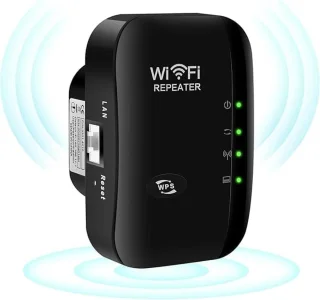 WiFi Versterker & Signaalversterker | Draadloze Repeater met Ethernetpoort, 5000 ft² Bereik, 2.4GHz, AP/Repeater-modus, Eénknopsinstallatie, Compatibel met 99% Routers(Zwart)