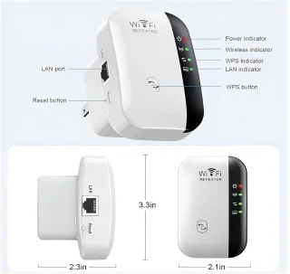 WiFi Versterker & Signaalversterker | Draadloze Repeater met Ethernetpoort, 5000 ft² Bereik, 2.4GHz, AP/Repeater-modus, Eénknopsinstallatie, Compatibel met 99% Routers(Zwart)