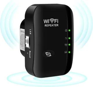 WiFi Versterker & Signaalversterker | Draadloze Repeater met Ethernetpoort, 5000 ft² Bereik, 2.4GHz, AP/Repeater-modus, Eénknopsinstallatie, Compatibel met 99% Routers(Zwart)
