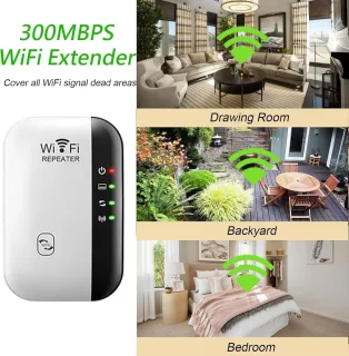 Snelle wifi-signaalversterker voor thuis - Wifi-repeater met groot bereik - Dekking tot 465 m² - Eenvoudig te installeren wifi-repeater - Draadloze signaalversterker met ethernetpoort - Zwart