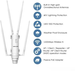 Wat vinden we goed aan de WiFi Repeater - WiFi Versterker - WiFi Extender - Draadloze Router - Outdoor Access Point - Lange Afstand WiFi Antenne - Dual Band 2.4G & 5G - Waterdicht - Snel Internet - Sterk Signaal - 1200Mbps - 4 Externe Antennes - PoE Ondersteuning