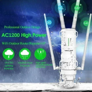 WiFi Repeater - WiFi Versterker - WiFi Extender - Draadloze Router - Outdoor Access Point - Lange Afstand WiFi Antenne - Dual Band 2.4G & 5G - Waterdicht - Snel Internet - Sterk Signaal - 1200Mbps - 4 Externe Antennes - PoE Ondersteuning
