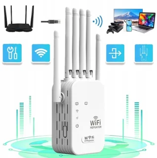 2,4 GHz wifi-signaalversterker met 6 externe antennes en ethernetpoort