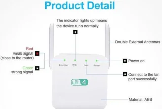 DrPhone WR1 Wifi Versterker 300Mbps 2.4GHz zwart