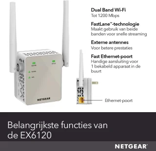 Netgear Nighthawk EX6120 WiFi Versterker 1200 Mbps