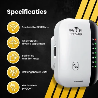 PROKING WiFi Versterker Stopcontact Repeater 300Mbps Wit