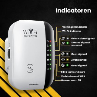 PROKING WiFi Versterker Stopcontact Repeater 300Mbps Wit