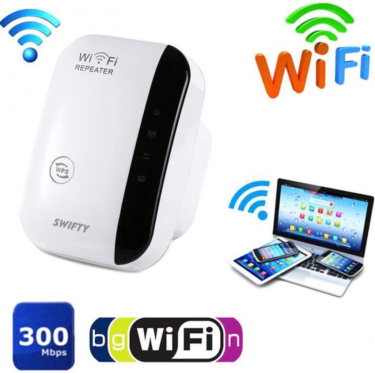Wat vinden we goed aan de Swifty Wireless WiFi Versterker Stopcontact 300 Mbps 2.4 GHz Wit