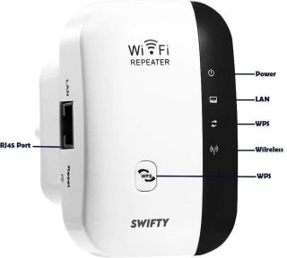 Swifty Wireless WiFi Versterker Stopcontact 300 Mbps 2.4 GHz Wit