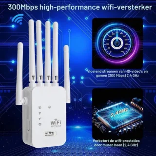 Wifi-repeater wifi-versterker, wifi-extender met 6 antennes en LAN/WAN-poort