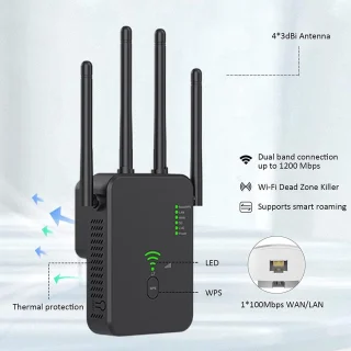 WiFi Versterker 1200 Mbps Zwart