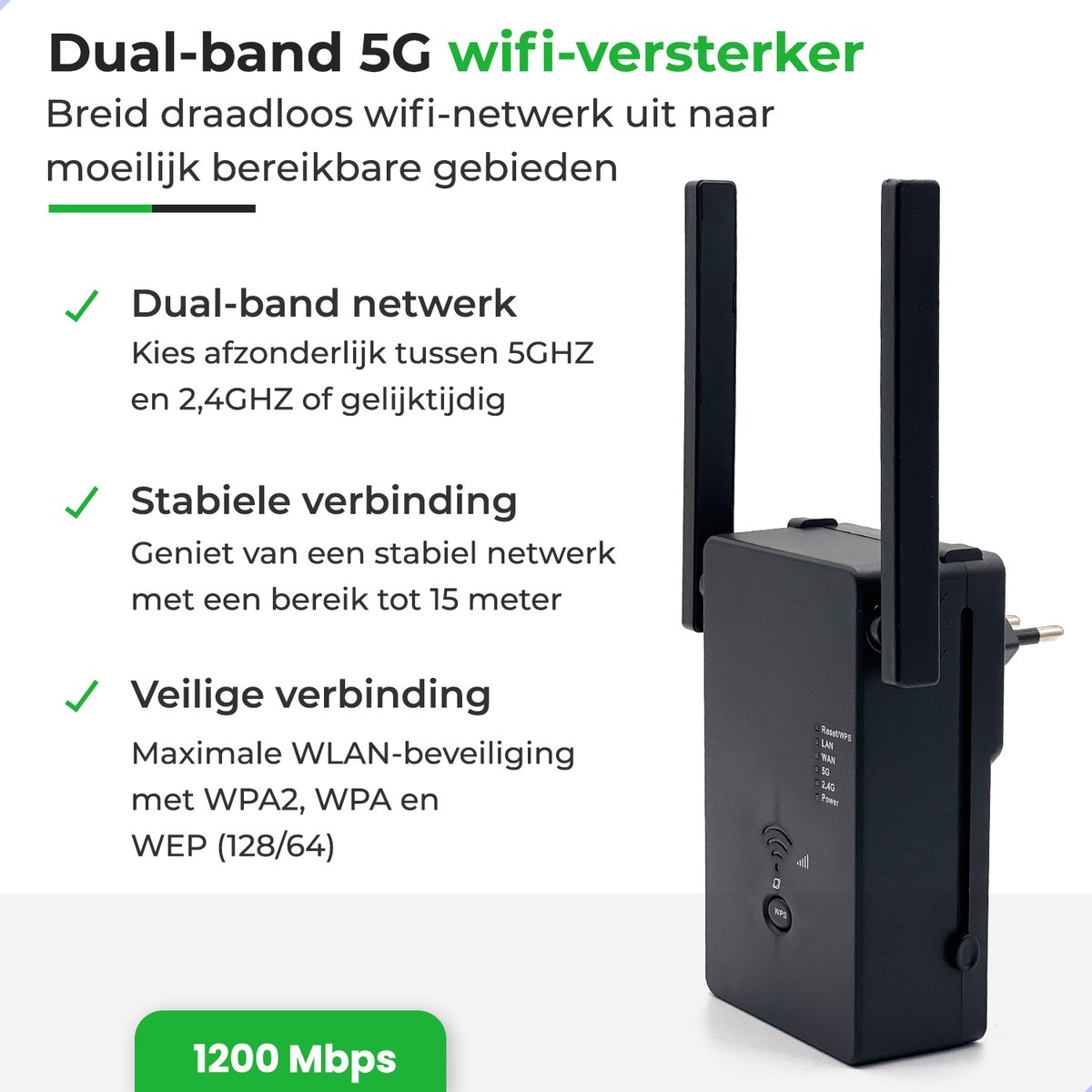 Wat vinden we goed aan de WiFi Versterker Stopcontact 1200 Mbps 2.4/5 GHz