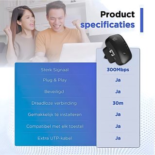 Wifi Versterker Stopcontact 300Mbps Zwart