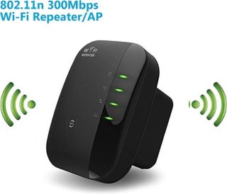 WiFi Versterker Stopcontact Zwart 300Mbps Ethernet Range Extender 2.4 GHz