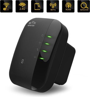 WiFi Versterker Stopcontact Zwart 300Mbps Ethernet Range Extender 2.4 GHz