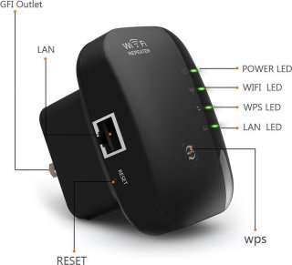 WiFi Versterker Stopcontact Zwart 300Mbps Ethernet Range Extender 2.4 GHz