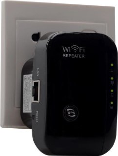 WiFi Versterker Stopcontact Zwart 300Mbps Ethernet Range Extender 2.4 GHz