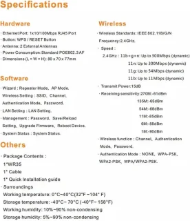 Wireless-N Wifi Versterker met RJ45 Poort 300M Wit