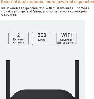 Wireless-N Wifi Versterker met RJ45-poort 300M Zwart
