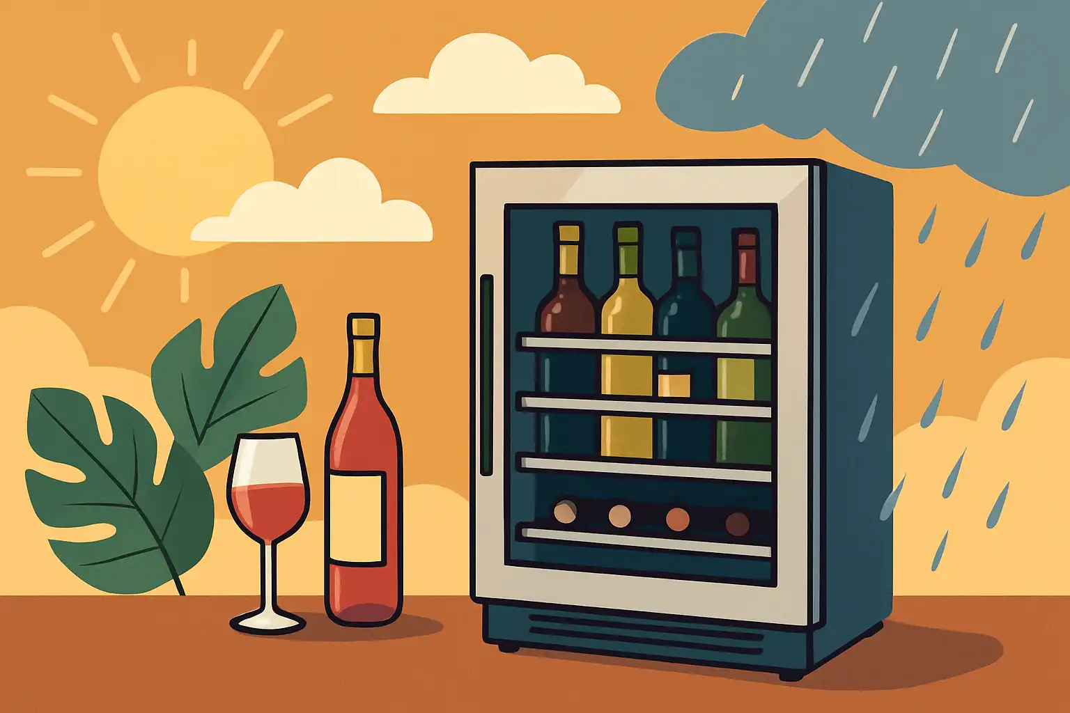 Zet je wijnkoeler buiten: zo overleeft je collectie zomeravonden en onverwachte regenbuien