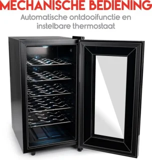 alpina Wijnkoelkast 50L – Wijnklimaatkast Vrijstaand voor 18 Flessen – Wijnkoeler zonder Compressor – Wijnkoelkast met Glazen Deur en LED Verlichting – 66 x 34,5 x 49cm – Zwart