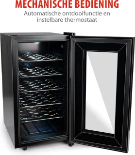 alpina Wijnkoelkast 50L – Wijnklimaatkast Vrijstaand voor 18 Flessen – Wijnkoeler zonder Compressor – Wijnkoelkast met Glazen Deur en LED Verlichting – 66 x 34,5 x 49cm – Zwart