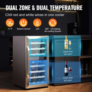 Yoin wijnkoeler - Wijnkoelkast - Wijnklimaatkast - Wijnkoelkasten - 33 flessen - LED display - Zwart/zilver - 2 zones - 95L