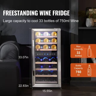 Yoin wijnkoeler - Wijnkoelkast - Wijnklimaatkast - Wijnkoelkasten - 33 flessen - LED display - Zwart/zilver - 2 zones - 95L