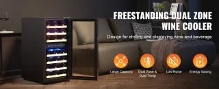 Yoin wijnkoeler - Wijnkoelkast - Wijnklimaatkast - Wijnkoelkasten - 33 flessen - LED display - Zwart/zilver - 2 zones - 95L