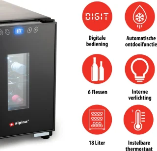 alpina Wijnkoelkast 6 Flessen Zwart