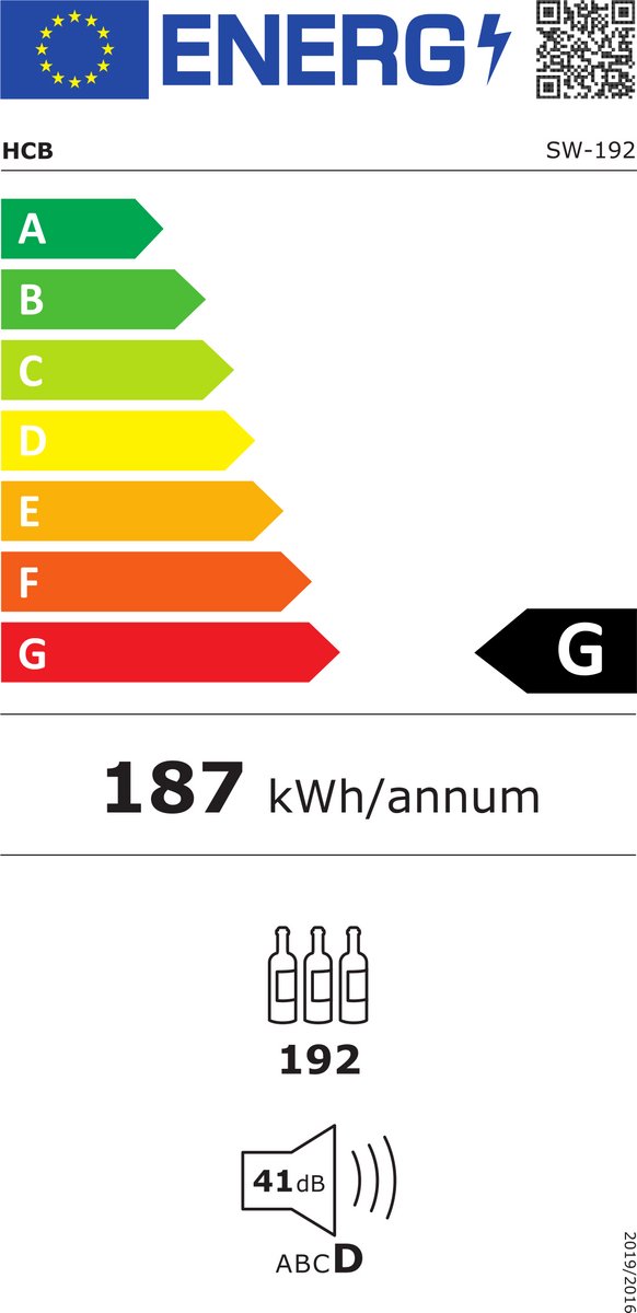 HCB® Wijnkoelkast 192 flessen met houten lades 6821
