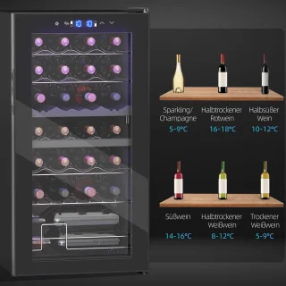 HOMCOM Weinkühlschrank 45L Metall & Hartglas Schwarz