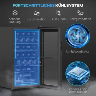 HOMCOM Weinkühlschrank 45L Metall & Hartglas Schwarz