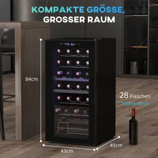 HOMCOM Weinkühlschrank 45L Metall & Hartglas Schwarz