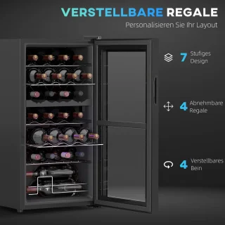 HOMCOM Weinkühlschrank 45L Metall & Hartglas Schwarz