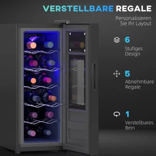 HOMCOM Weinkühlschrank Metall 51,5L Schwarz