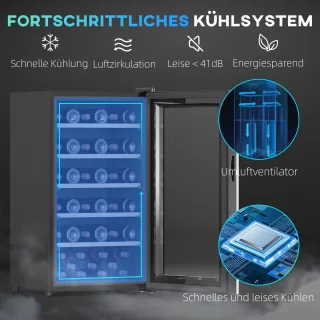 HOMCOM Weinkühlschrank Metall Hartglas 53,8L Schwarz