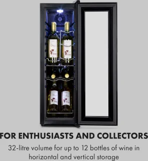 Klarstein Shiraz 12 Slim Uno Wijnkoelkast 32L Zwart