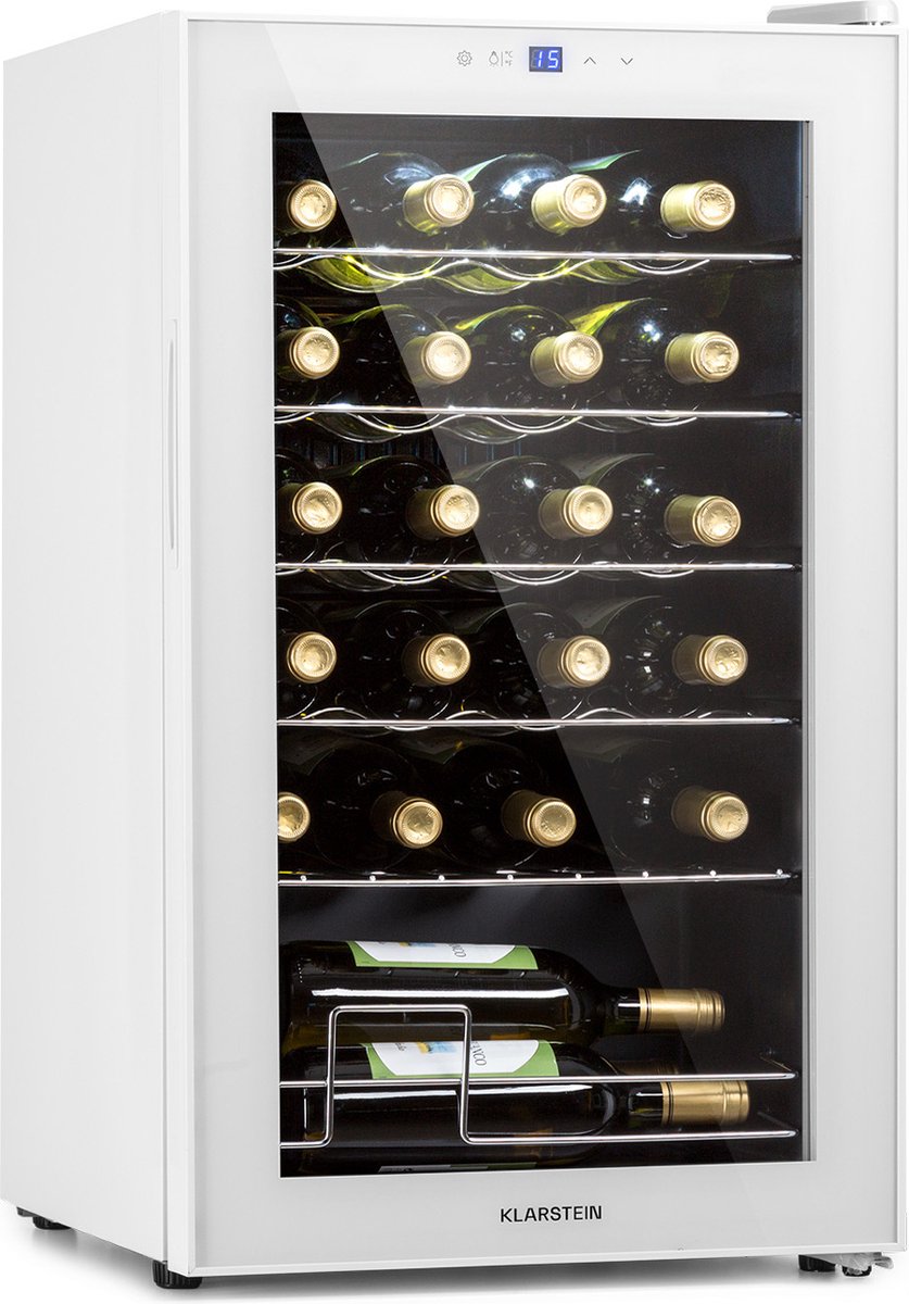 De Klarstein Shiraz 24 Uno Wijnkoelkast Wit 63L 24 Flessen in één oogopslag