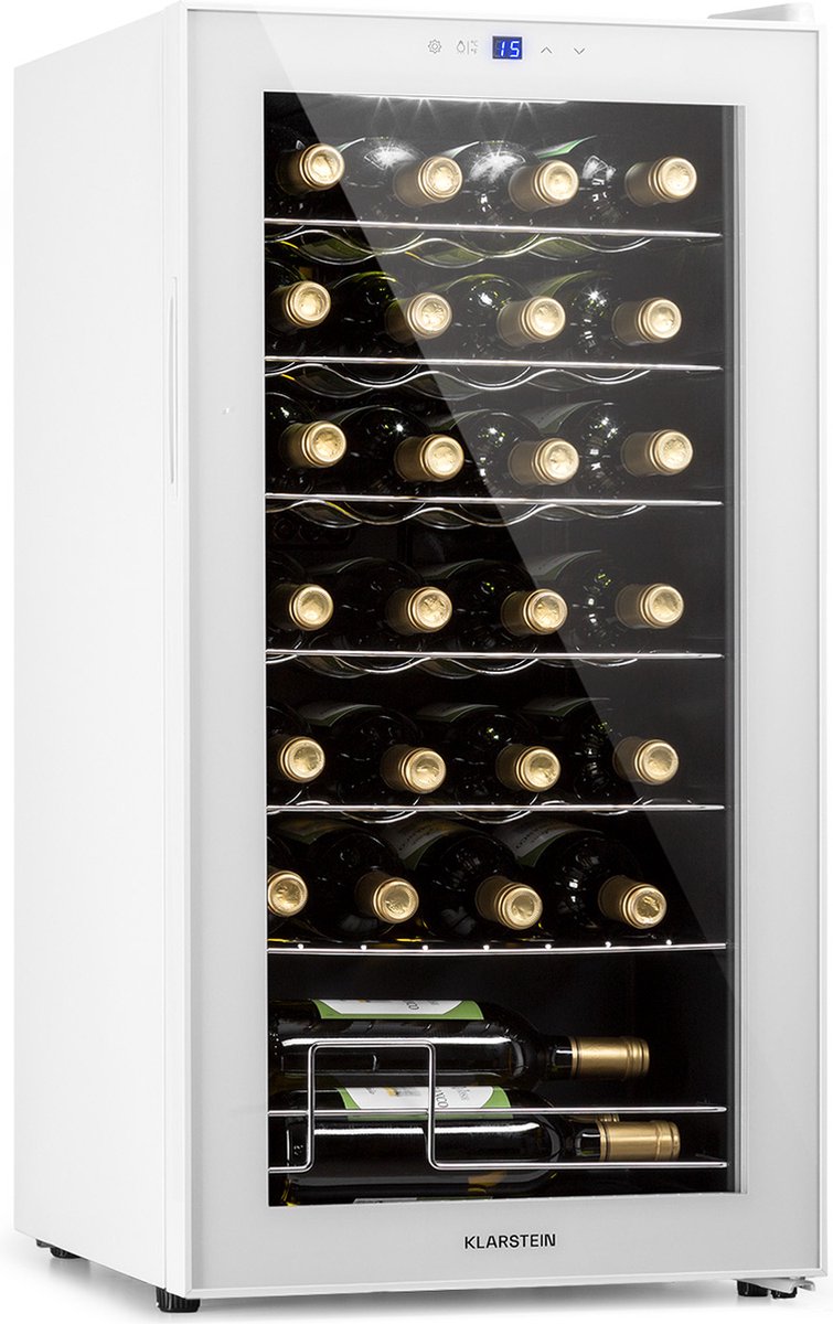 De Klarstein Shiraz 28 Uno Wijnkoelkast 74L Witglas in één oogopslag